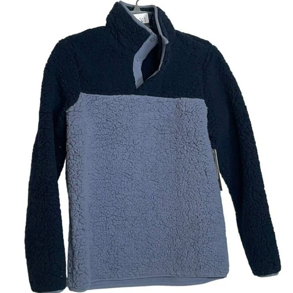 32 Degrees Sherpa Mock-Neck Fleece Pullover- Midnight/Tempest  Blue Small